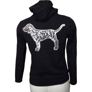 PINK Victoria's Secret Rare Black Dog Bling Hoodie with Sequin Design Size XS